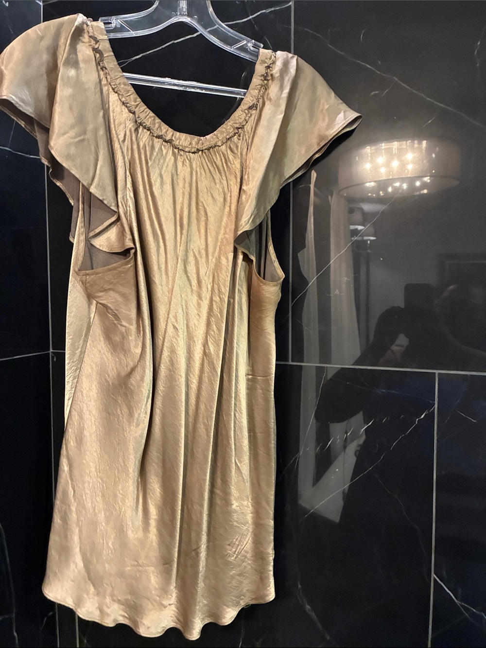 Banana Republic Gold Satin Ruffle Sleeve Top